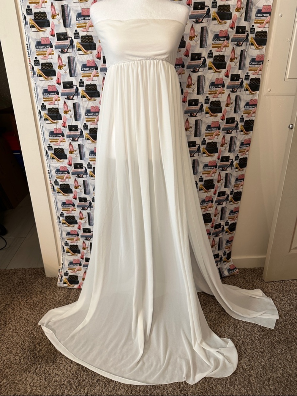 White Strapless Chiffon Maxi Dress and cotton